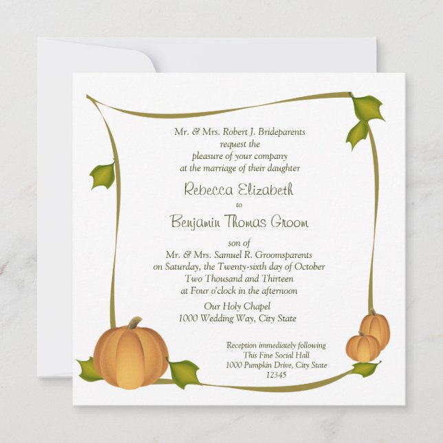 Fall Pumpkin Harvest Wedding Invitation (Front)