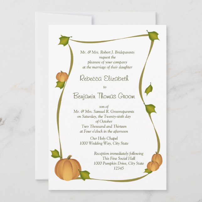 Fall Pumpkin Harvest Wedding Invitation (Front)