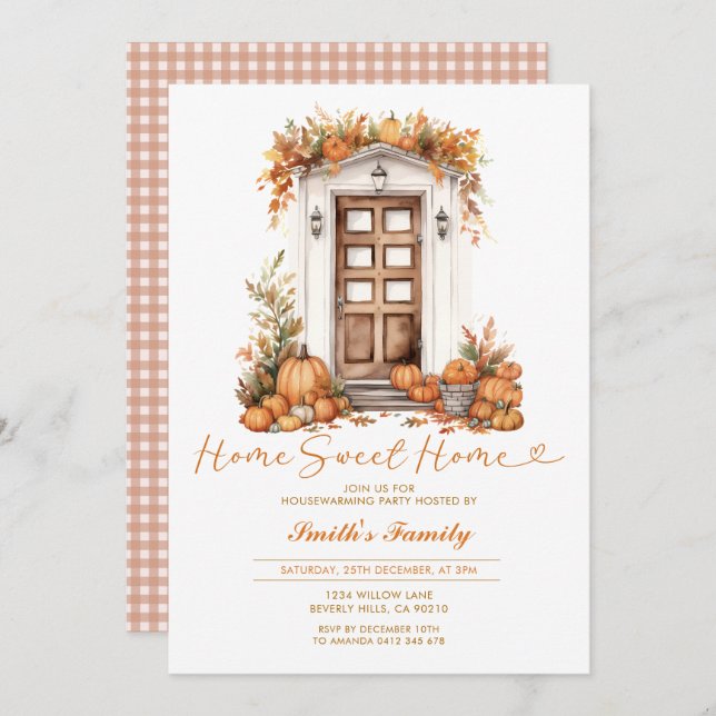 Fall Pumpkin Home Sweet Home Autumn Floral Party Invitation (Front/Back)