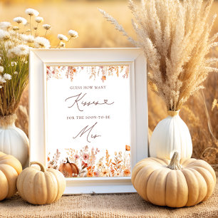 Fall Pumpkin How Many Kisses Bridal Shower Game Poster