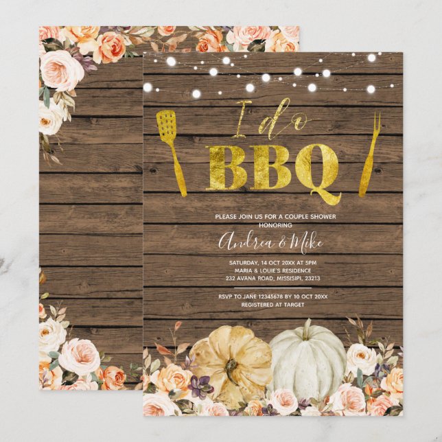 Fall Pumpkin I do BBQ Couple Shower Invitation (Front/Back)