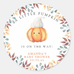 Fall pumpkin in hat Baby shower Classic Round Sticker