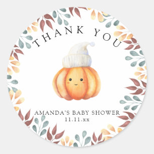 Fall pumpkin in hat - thank you classic round sticker