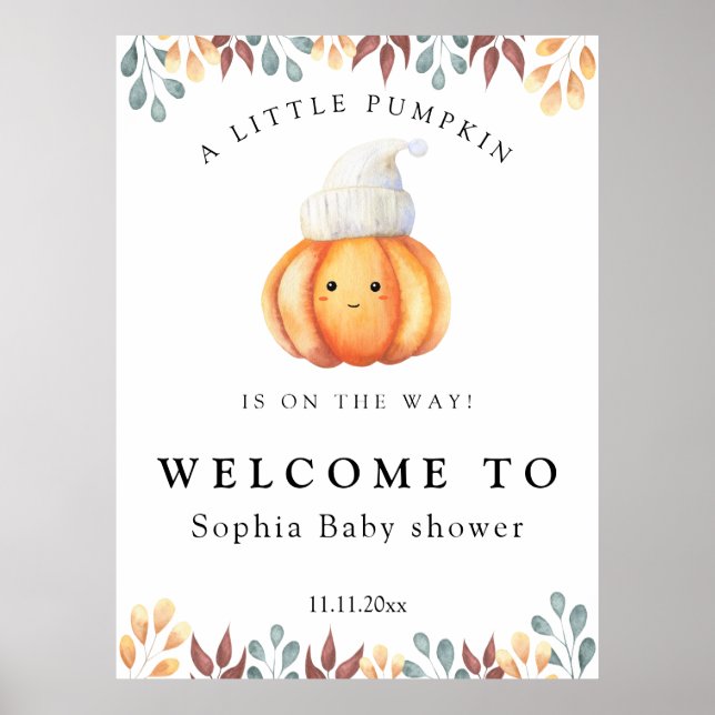 Fall Pumpkin in hat - Welcome baby shower Poster (Front)