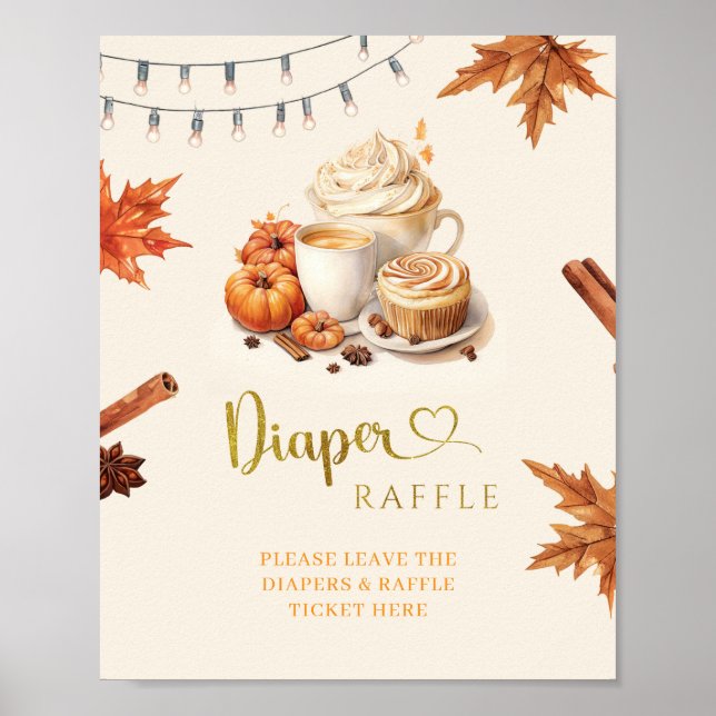 Fall Pumpkin is Brewing Coffee Leave Diaper Raffle Poster (Front)