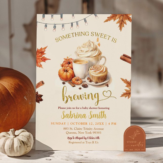 Fall Pumpkin is Brewing Coffee Leaves Baby Shower Invitation (Creator Uploaded)