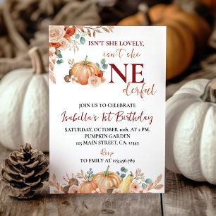 Fall Pumpkin Isn't She Onederful Birthday Invitation