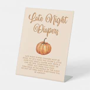 Fall Pumpkin Late Night Diapers Baby shower Game Pedestal Sign