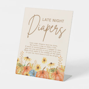 Fall Pumpkin Late Night Diapers Baby shower Game Pedestal Sign