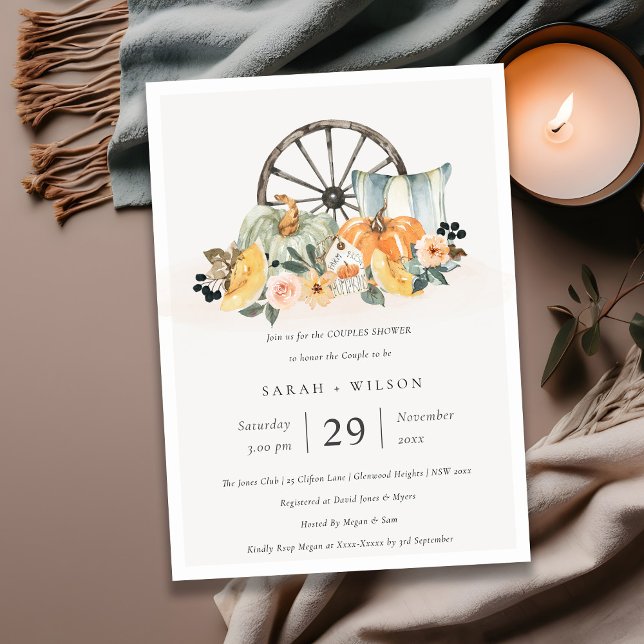 Fall Pumpkin Leafy Floral Couples Shower Invite (Creator Uploaded)
