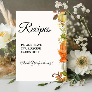 Fall Pumpkin Leave your Recipes Bridal shower Pedestal Sign