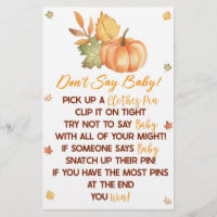 Fall Pumpkin Leaves Don't Say Baby Shower Game