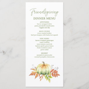 Fall Pumpkin Leaves Rustic Friendsgiving Dinner Menu