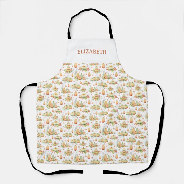 Fall Pumpkin Leaves Rustic Holiday Thanksgiving Apron (Front)