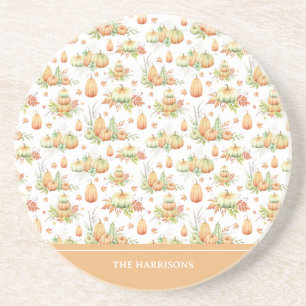 Fall Pumpkin Leaves Rustic Holiday Thanksgiving Coaster