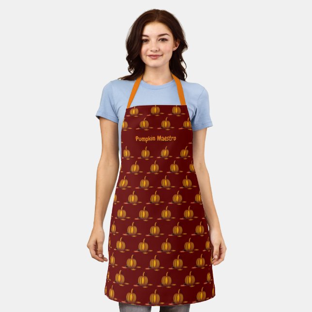 Fall | PUMPKIN Maestro | Personalised | Burgundy Apron (Worn)