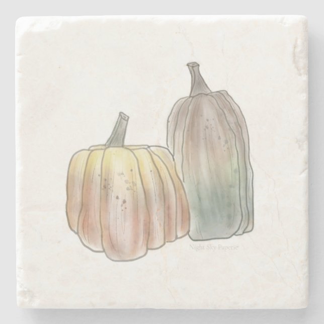 Fall Pumpkin Marble Trivet Stone Coaster (Front)