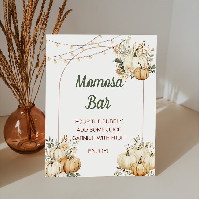 Fall Pumpkin Momosa Bar Baby Shower Pedestal Sign (Creator Uploaded)