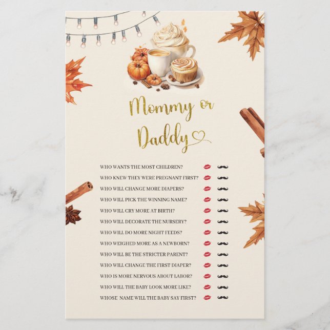 Fall Pumpkin Mummy or Daddy Games (Front)