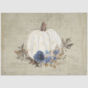 Fall Pumpkin Navy Blue Floral Foliage Rustic Wood Tissue Paper