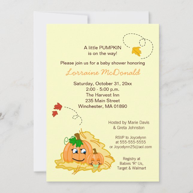 Fall Pumpkin Neutral Baby Shower Invitation Cream (Front)