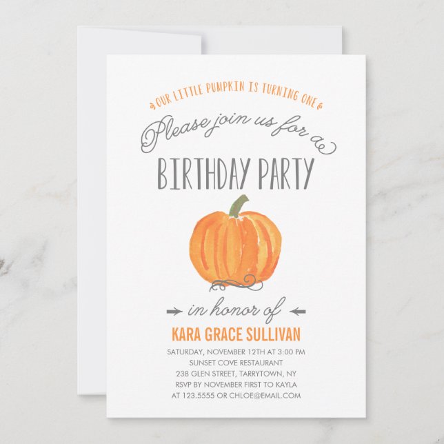 Fall Pumpkin Ombre | First Birthday Invitation (Front)