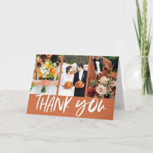 Fall Pumpkin Orange Hand Lettered Photo Wedding Thank You Card