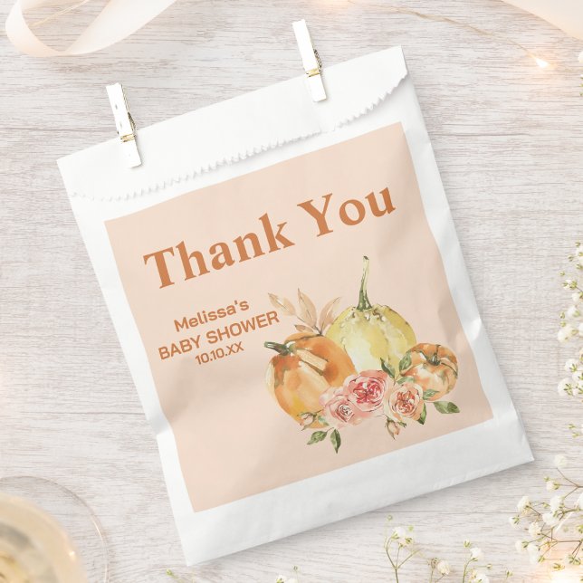 Fall pumpkin orange white blush floral thank you favour bags (Creator Uploaded)