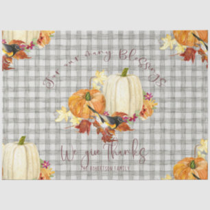 Fall Pumpkin Orange White Leaf Grey Buffalo Plaid Tissue Paper