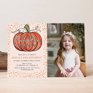 Fall Pumpkin Our Little Is Turning Two Photo Invitation