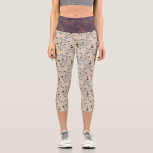 Fall Pumpkin Outline Capri Leggins - Plum and Tan