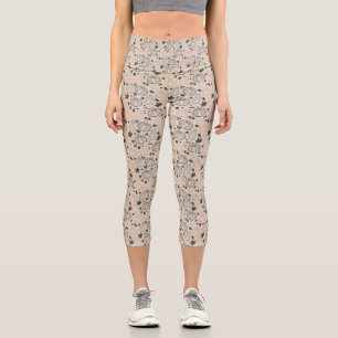 Fall Pumpkin Outline Capri Leggins - Tan Leggings