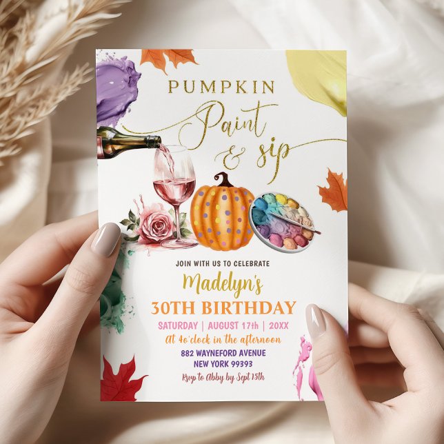 Fall Pumpkin Paint and Sip Birthday Party Invitation (Creator Uploaded)