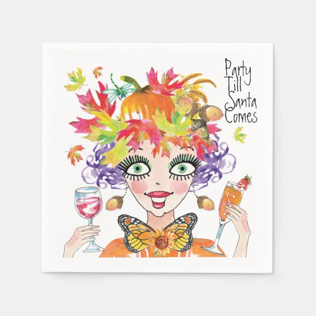 Fall Pumpkin Party 'till Santa Comes Paper Napkin (Front)