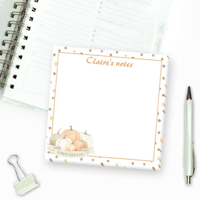 Fall Pumpkin Pastel Orange Green Thanksgiving Name Post-it Notes (Fall Pumpkin Pastel Orange Green Thanksgiving Name Post-it Notes)