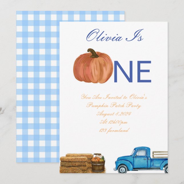 Fall Pumpkin Patch 1st birthday party Invitation (Front/Back)