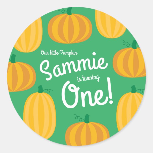 Fall Pumpkin Patch 1st Birthday Party Theme Classic Round Sticker (Front)
