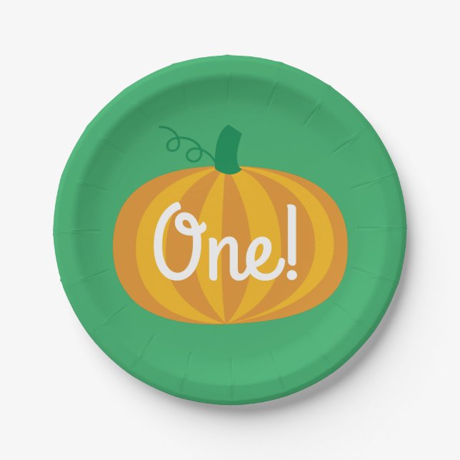 Fall Pumpkin Patch 1st Birthday Party Theme Paper Plate (Front)