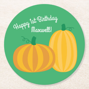 Fall Pumpkin Patch Kids Birthday Party Theme Round Paper Coaster