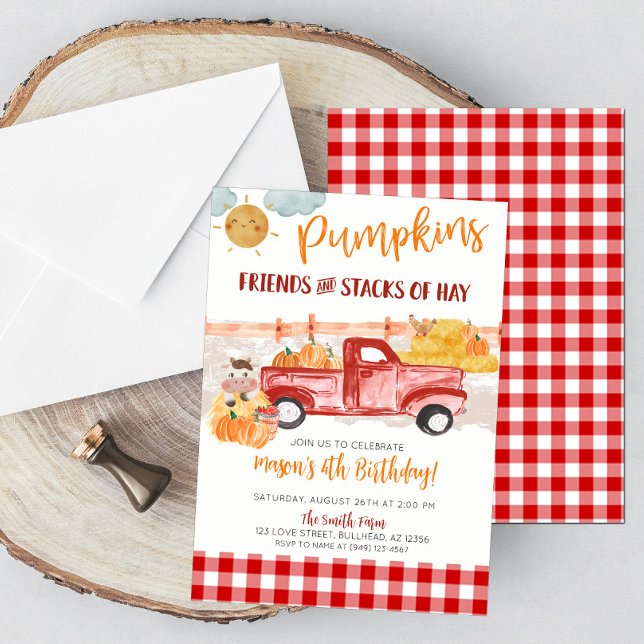 Fall Pumpkin Patch Old Vintage Truck Birthday Invitation (Creator Uploaded)