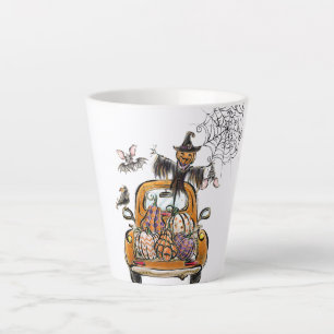 Fall Pumpkin Patch Truck with bats scarecrow bird Latte Mug