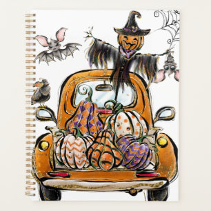 Fall Pumpkin Patch Truck with bats scarecrow bird Planner
