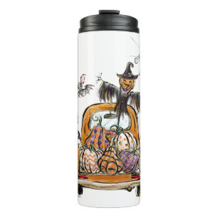 Fall Pumpkin Patch Truck with bats scarecrow bird  Thermal Tumbler