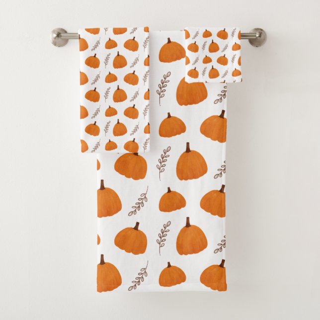Fall Pumpkin Pattern Bath Towel Set (Insitu)