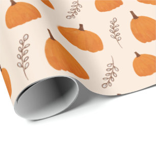Fall Pumpkin Pattern Orange Wrapping Paper