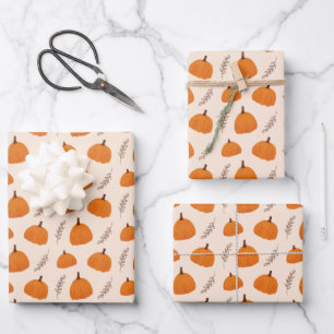 Fall Pumpkin Pattern Orange Wrapping Paper Sheets