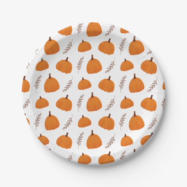 Fall Pumpkin Pattern Paper Plate (Front)