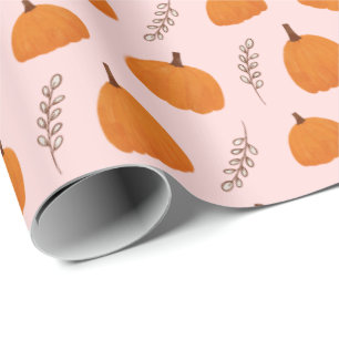 Fall Pumpkin Pattern Pink Wrapping Paper