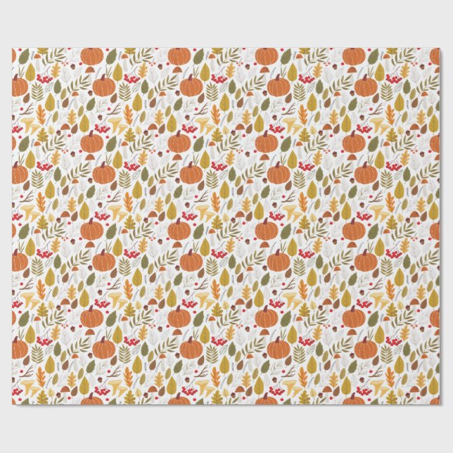 Fall Pumpkin Pattern Wrapping Paper (Flat)