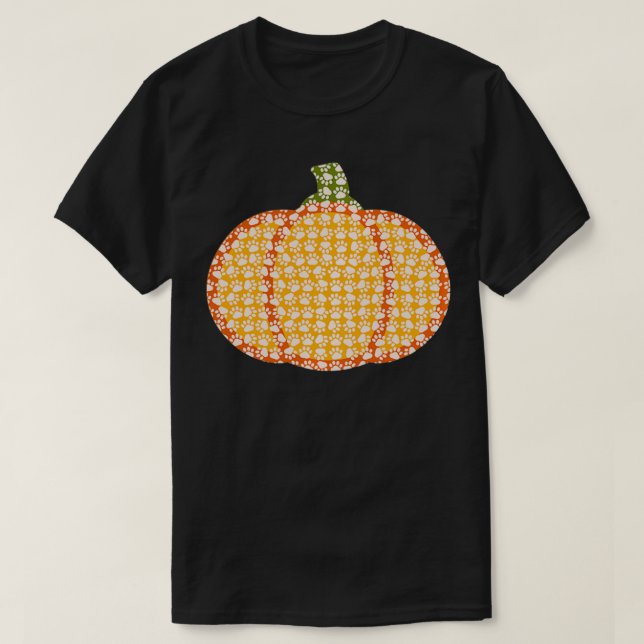 Fall Pumpkin Paw Print Pattern Thanksgiving Dog Ca T-Shirt (Design Front)